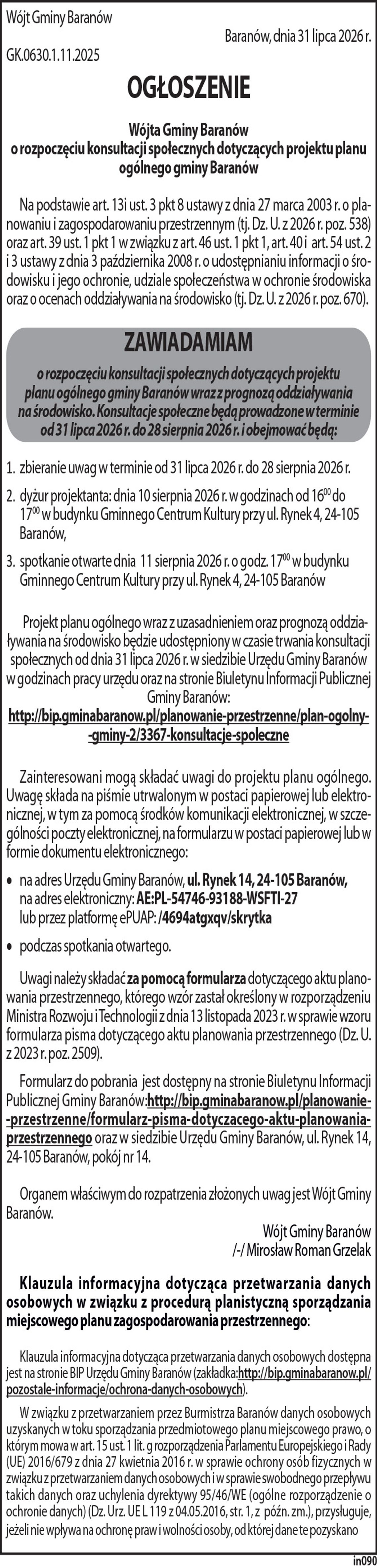 ogłoszenie Gminy Baranów ogłoszenie Gminy Baranów