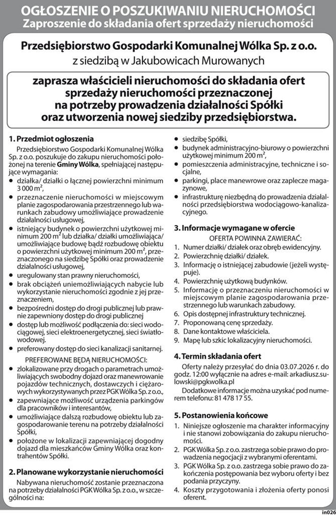 Ogłoszenie o poszukiwaniu nieruchomości Ogłoszenie o poszukiwaniu nieruchomości
