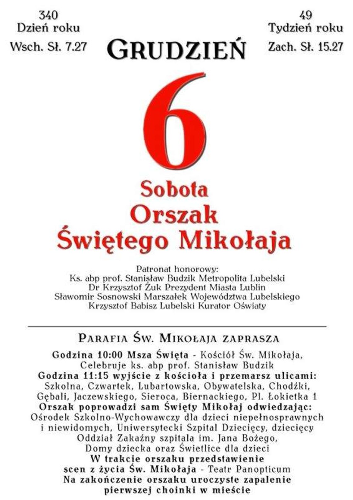 Orszak św. Mikołaja przejdzie ulicami Lublina