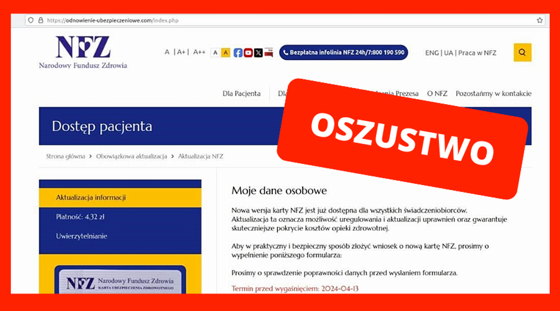 Oszuści podszywają się pod NFZ