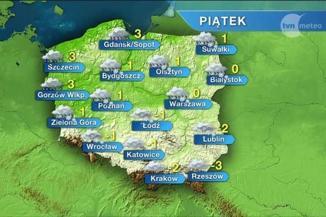 Piątek pochmurny i z opadami. Uwaga na śliskie drogi i chodniki Piątek pochmurny i z opadami. Uwaga na śliskie drogi i chodniki