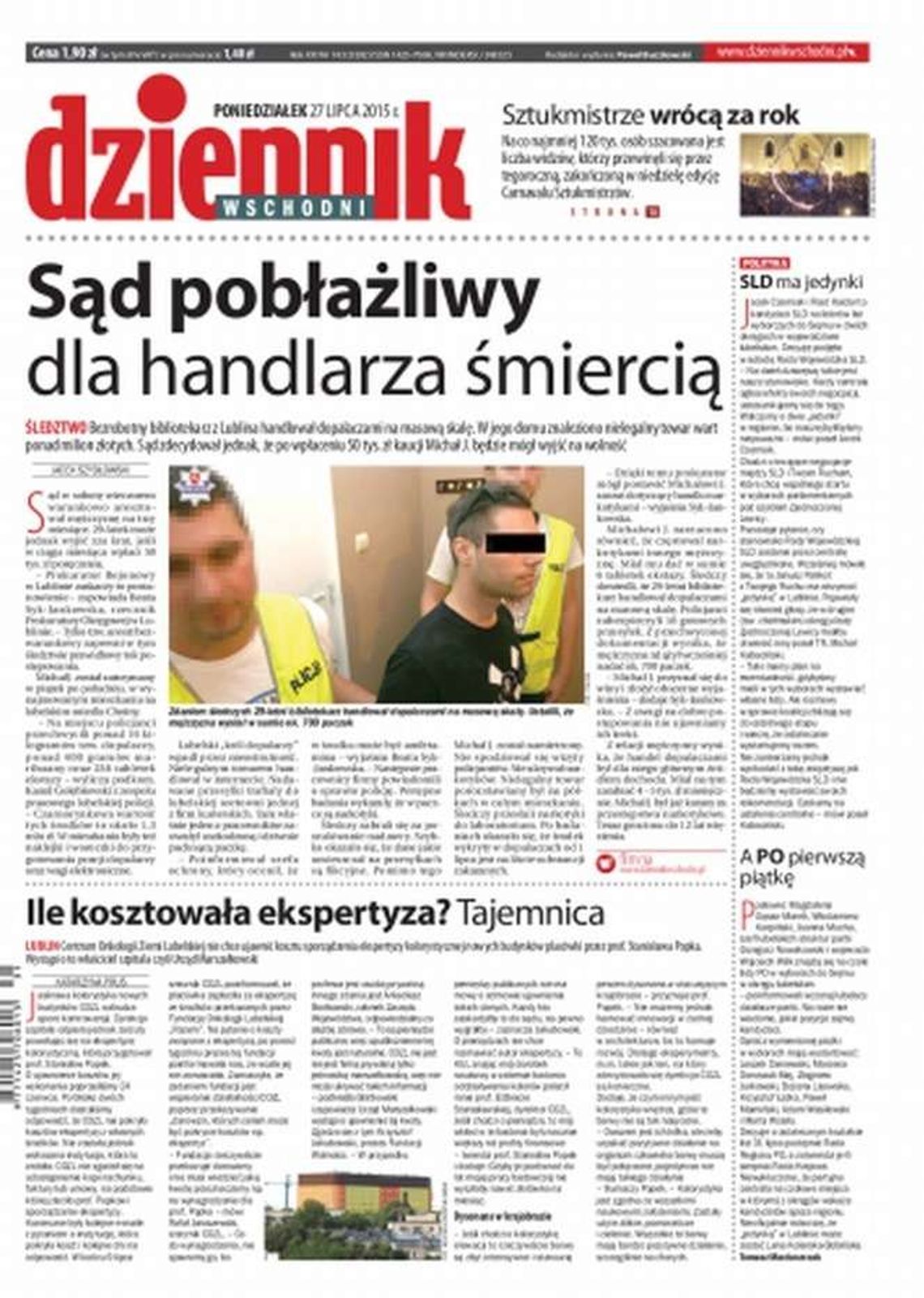 Pierwsza strona Dziennik Wschodniego z 27 lipca 2015 r.