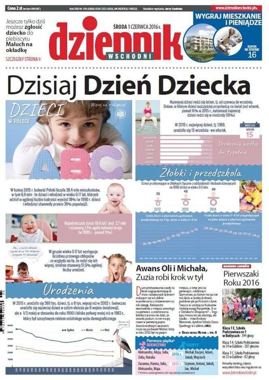 Pierwsza strona Dziennika Wschodniego 1 czerwca 2016 roku