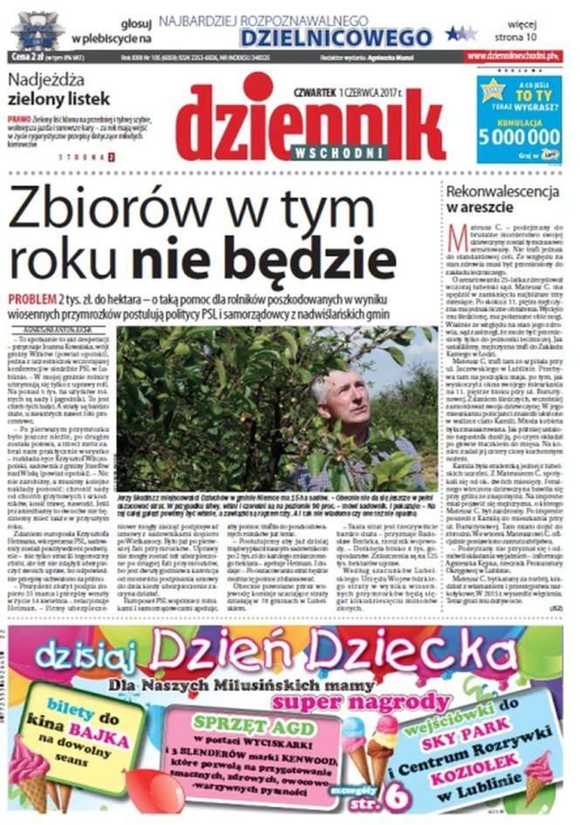 Pierwsza strona Dziennika Wschodniego 1 czerwca 2017 roku