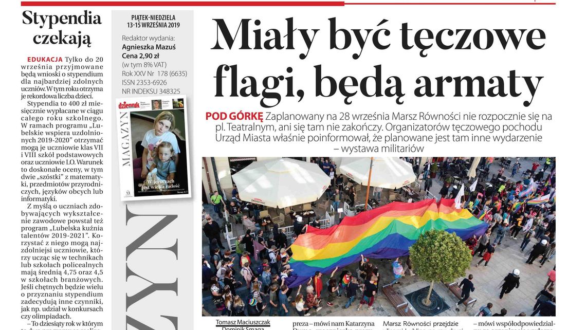 Pierwsza strona Dziennika Wschodniego 13.09.2019