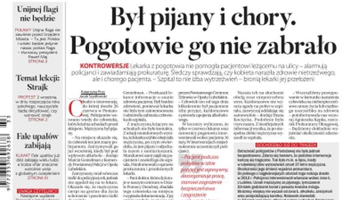 Pierwsza strona Dziennika Wschodniego 14.08.2019