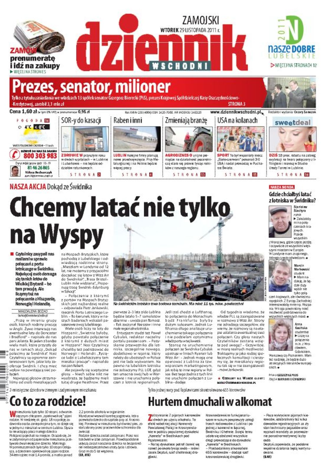 Pierwsza strona \"Dziennika Wschodniego\"