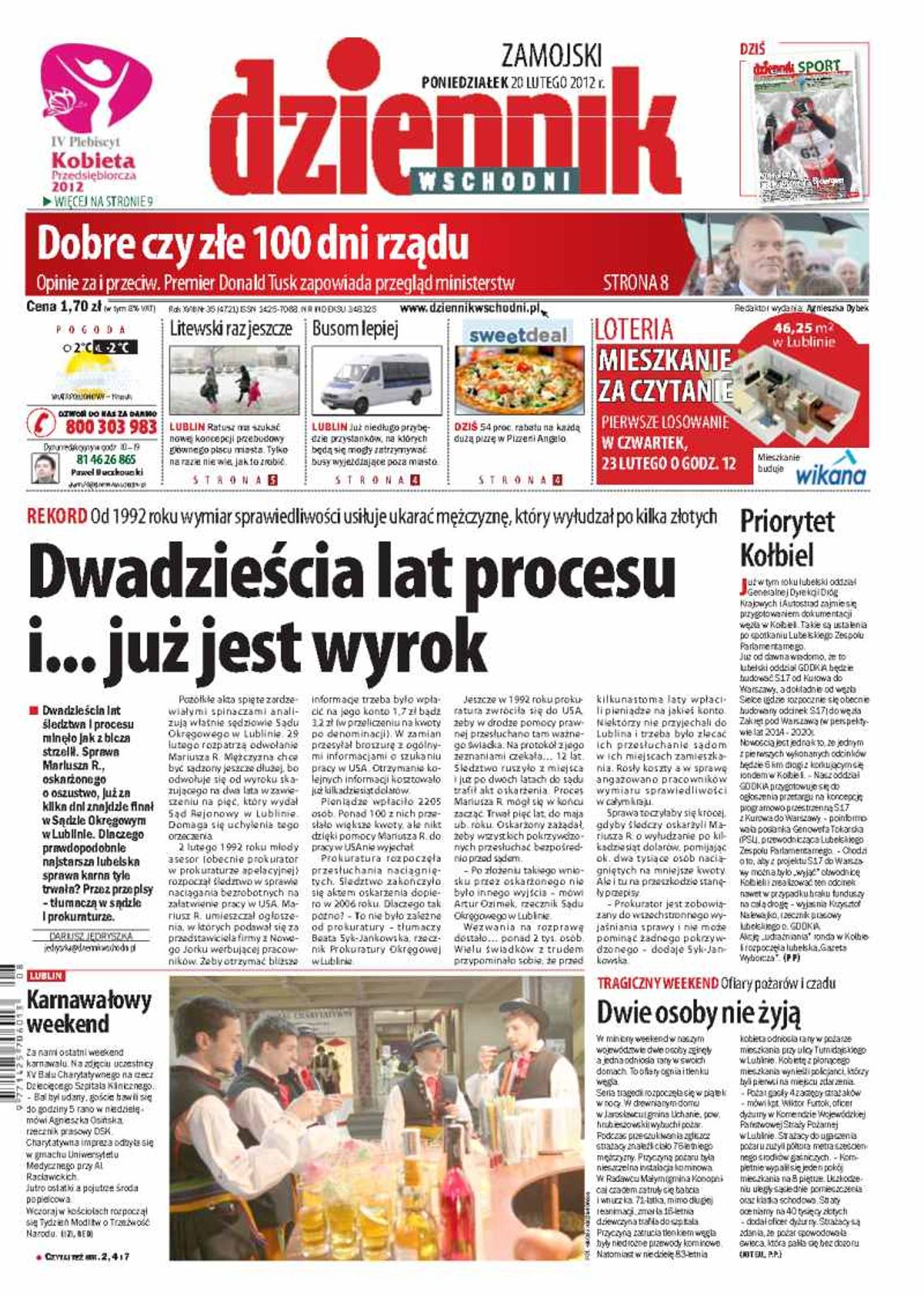 Pierwsza strona Dziennika Wschodniego