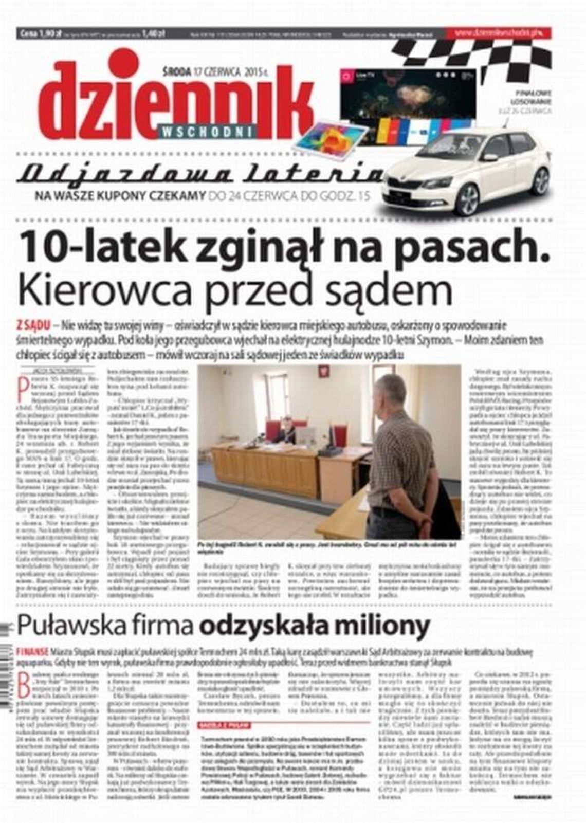 Pierwsza strona Dziennika Wschodniego