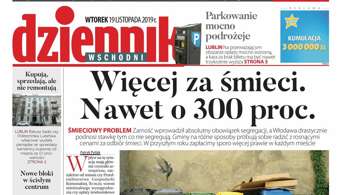 Pierwsza strona Dziennika Wschodniego 19.11.2019