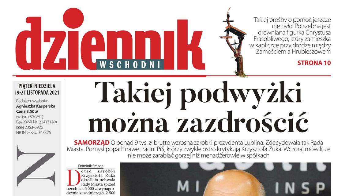 Pierwsza strona Dziennika Wschodniego 19 listopada 2021 r. 