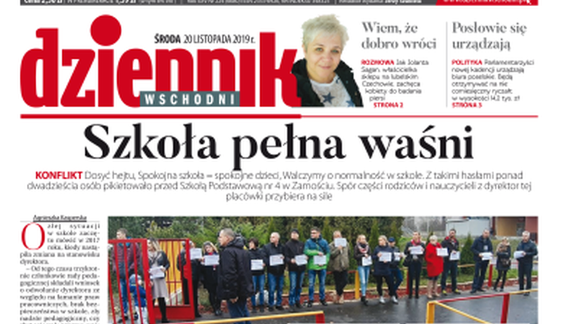 Pierwsza strona Dziennika Wschodniego 20.11.2019
