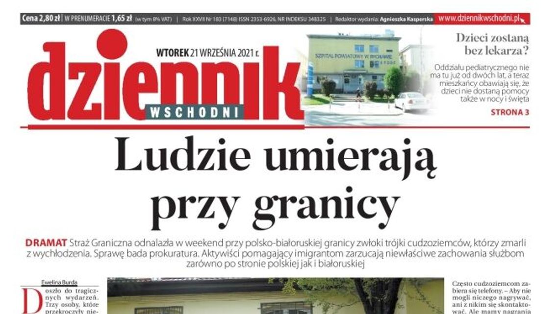 Pierwsza strona Dziennika Wschodniego 21 września 2021 r.