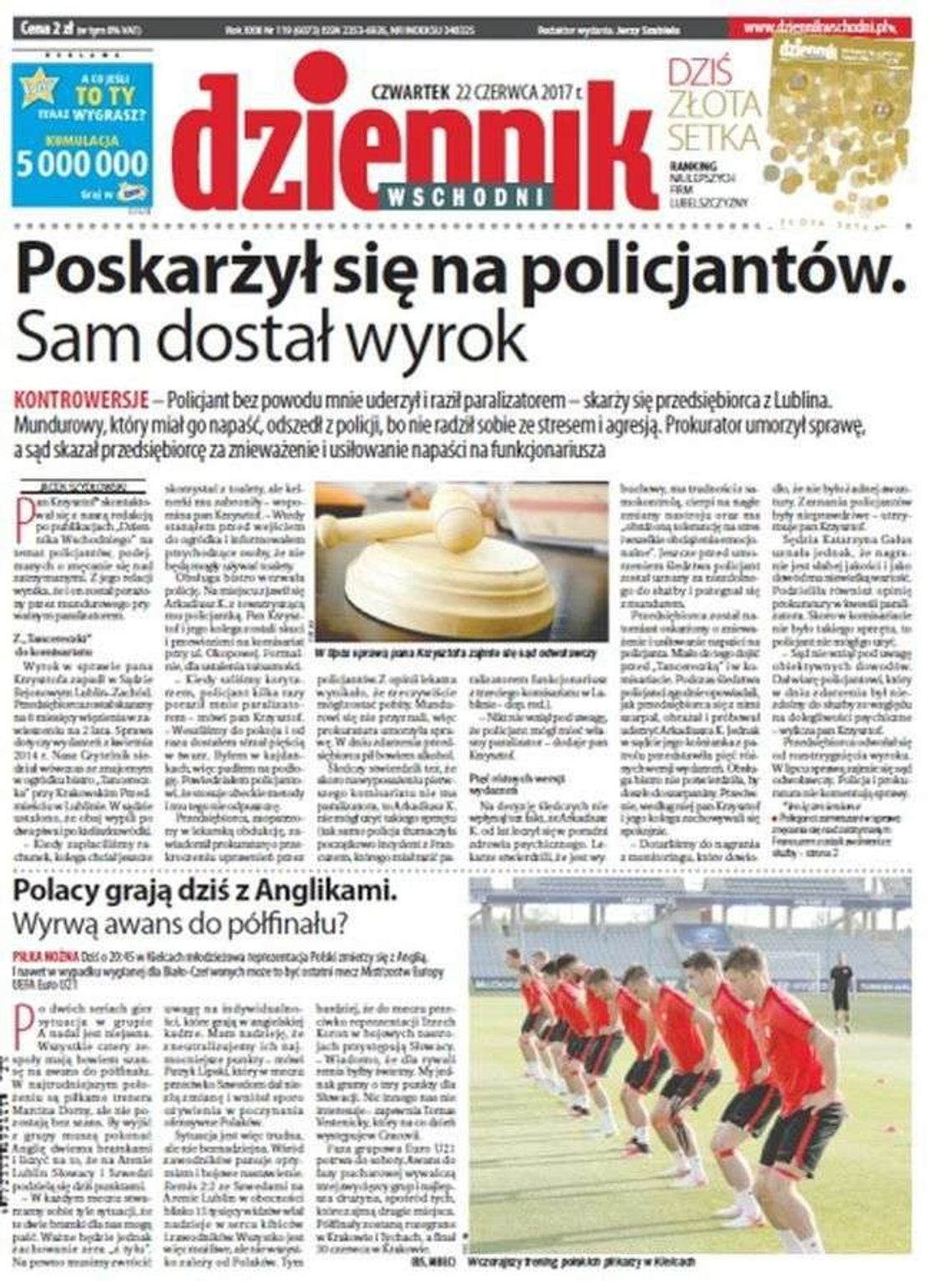 Pierwsza strona Dziennika Wschodniego 22 czerwca 2017 roku