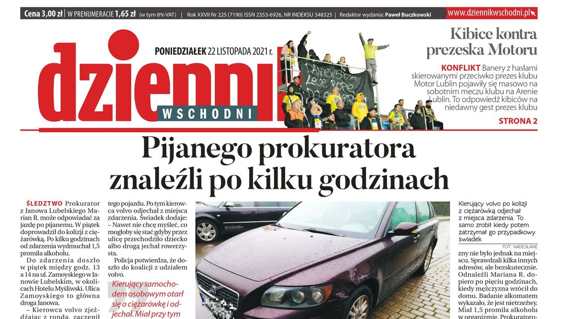  Pierwsza strona Dziennika Wschodniego 22 listopada 2021 r. 