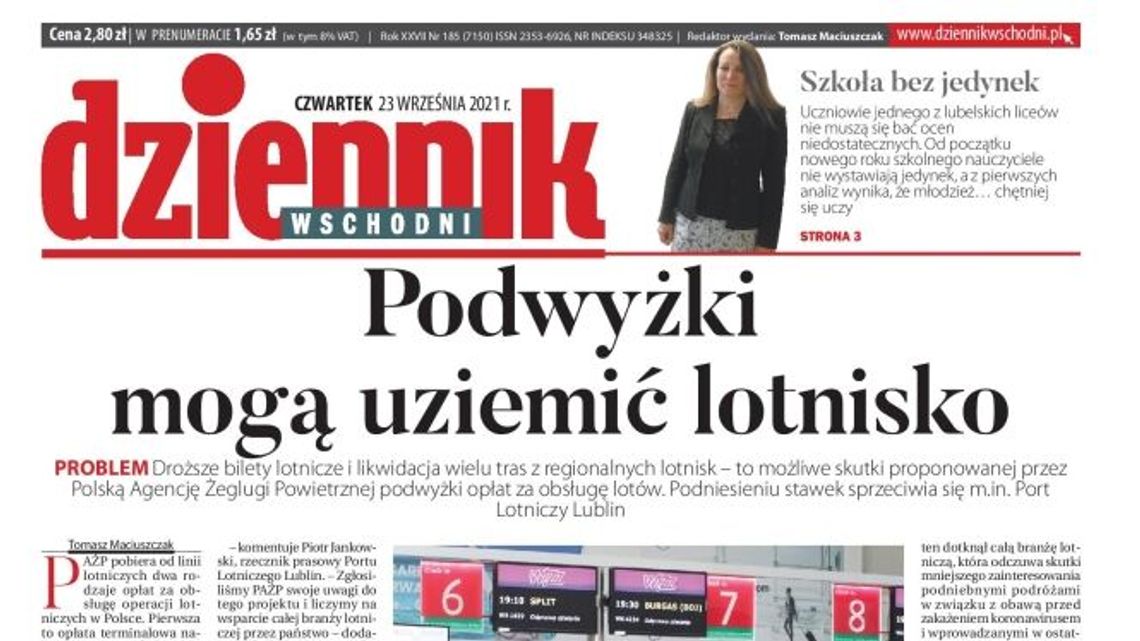 Pierwsza strona Dziennika Wschodniego 23 września 2021 r.