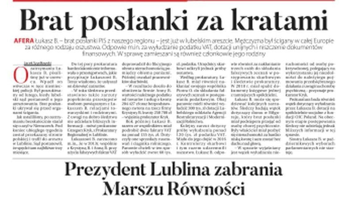 Pierwsza strona Dziennika Wschodniego 25.09.2019