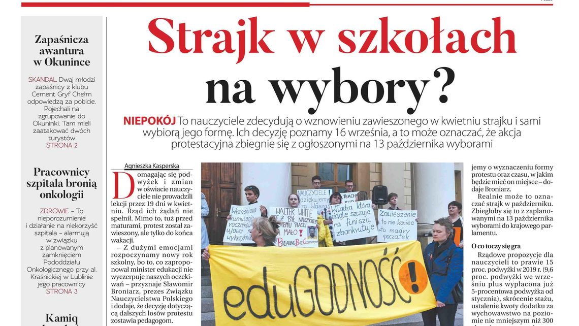 Pierwsza strona Dziennika Wschodniego 26.08.2019