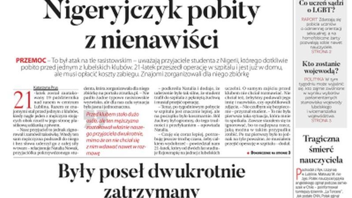 Pierwsza strona Dziennika Wschodniego 28.10.2019