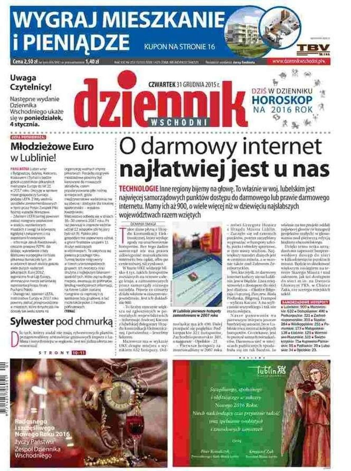 Pierwsza strona Dziennika Wschodniego 31 grudnia