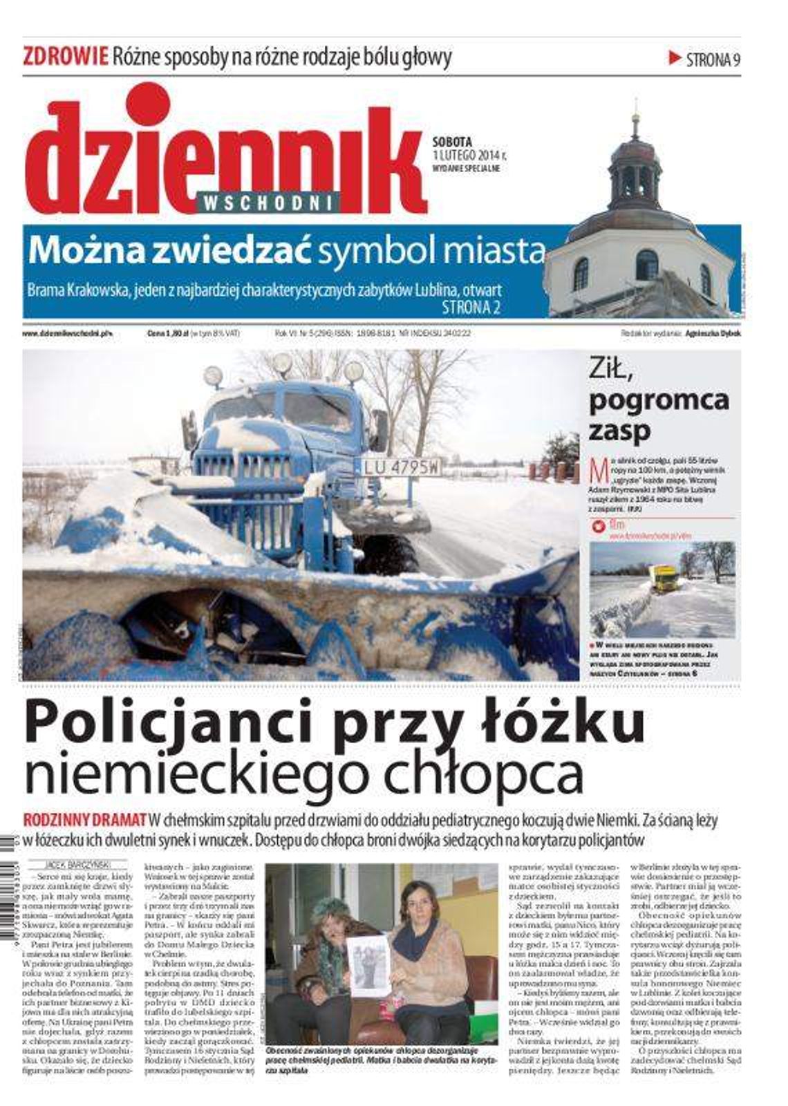 Pierwsza strona Dziennika Wschodniego, wydanie z 1 lutego 2014 roku