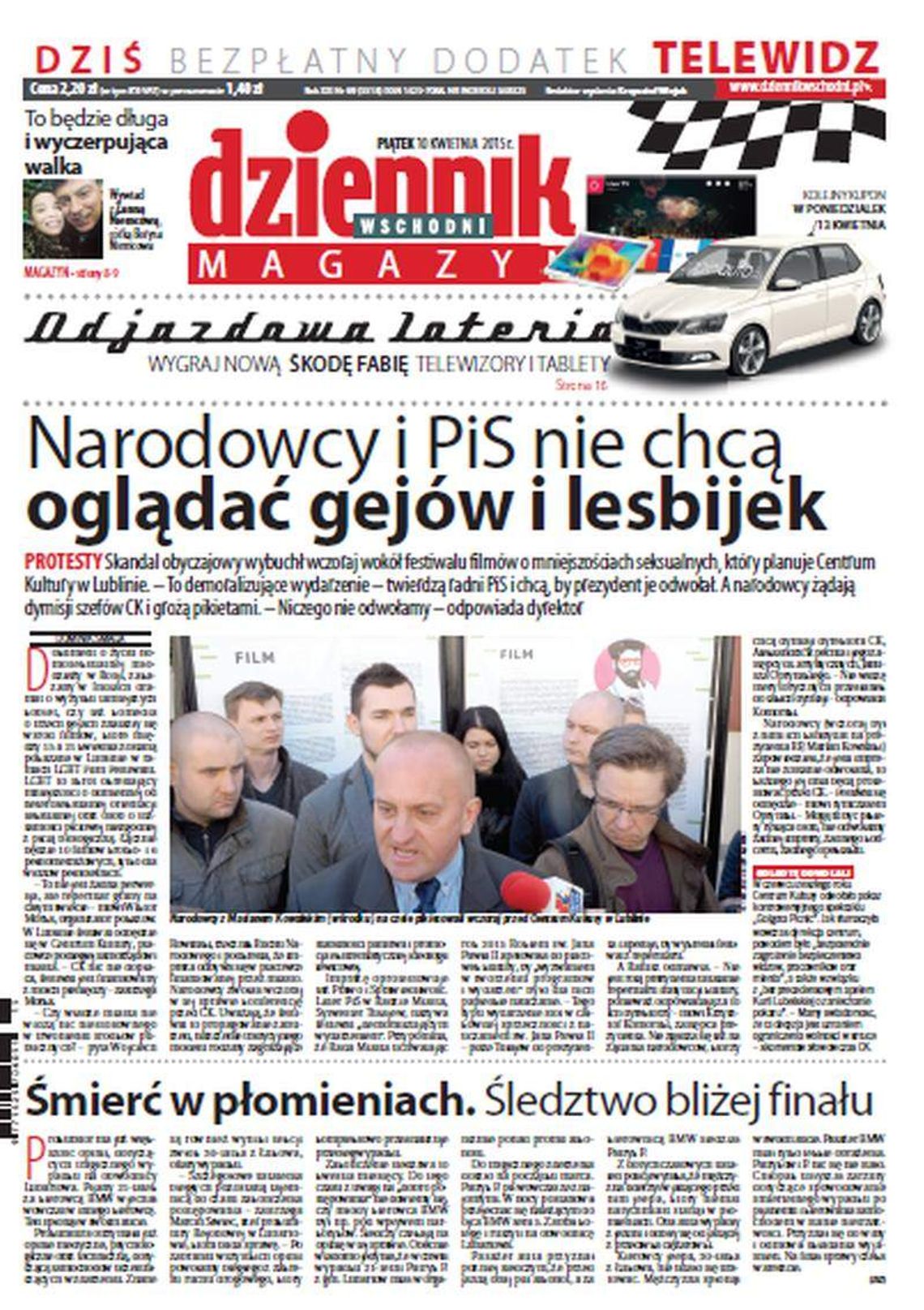 Pierwsza strona Dziennika Wschodniego, wydanie z 10 kwietnia 2015 roku