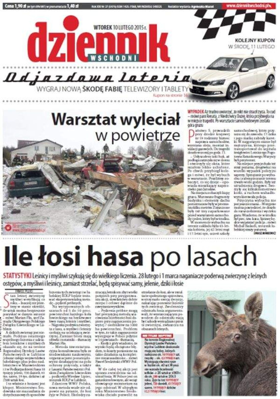 Pierwsza strona Dziennika Wschodniego, wydanie z 10 lutego 2015 roku