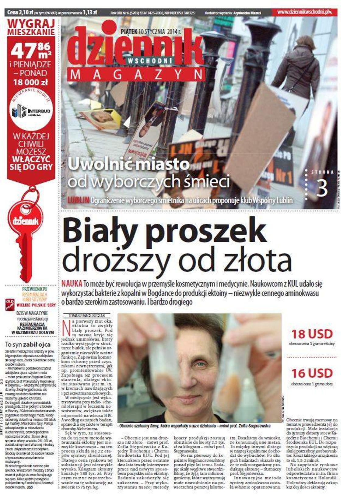 Pierwsza strona Dziennika Wschodniego, wydanie z 10 stycznia 2014 roku