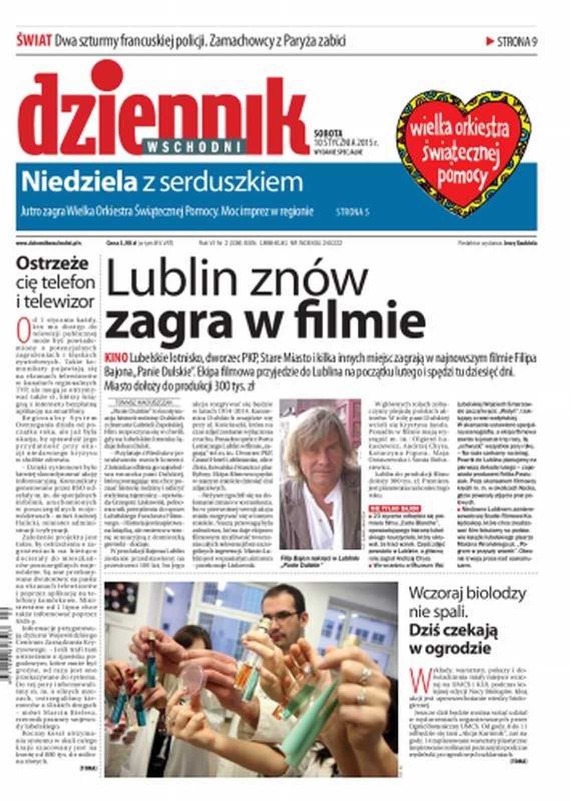 Pierwsza strona Dziennika Wschodniego, wydanie z 10 stycznia 2015 roku