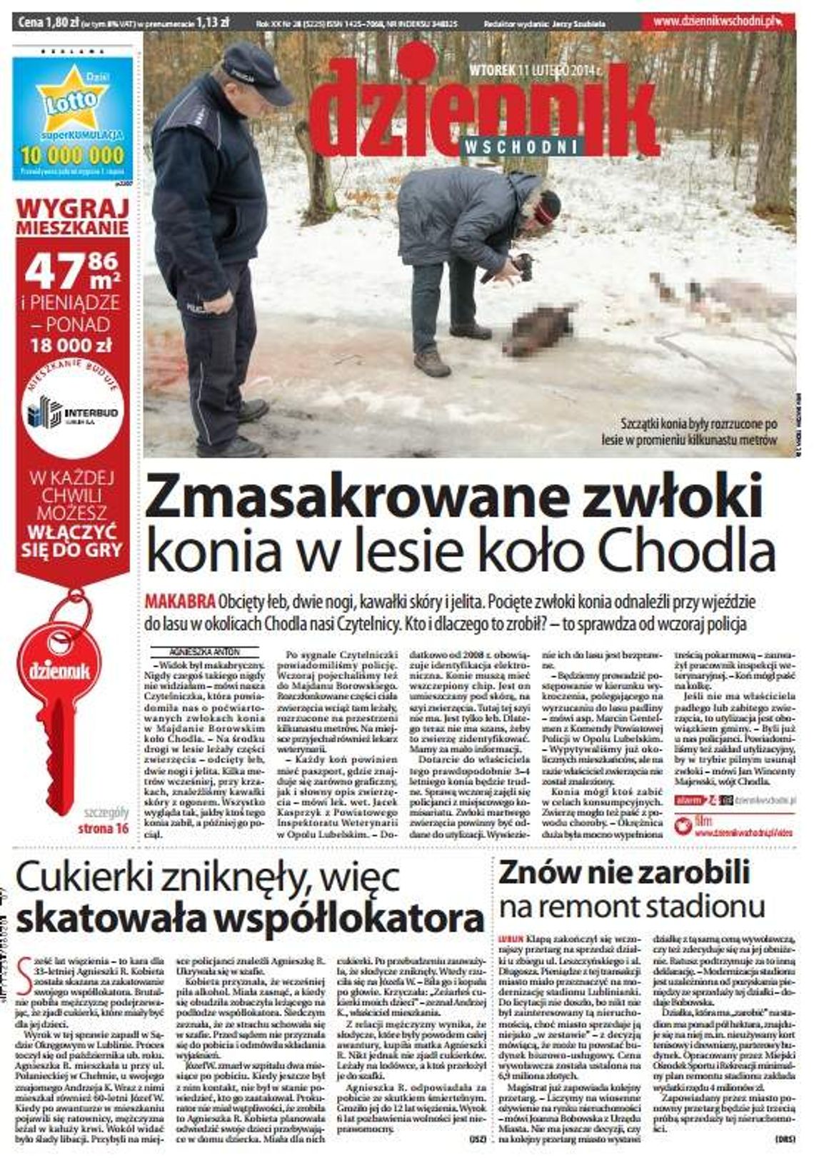 Pierwsza strona Dziennika Wschodniego, wydanie z 11 lutego 2014 roku