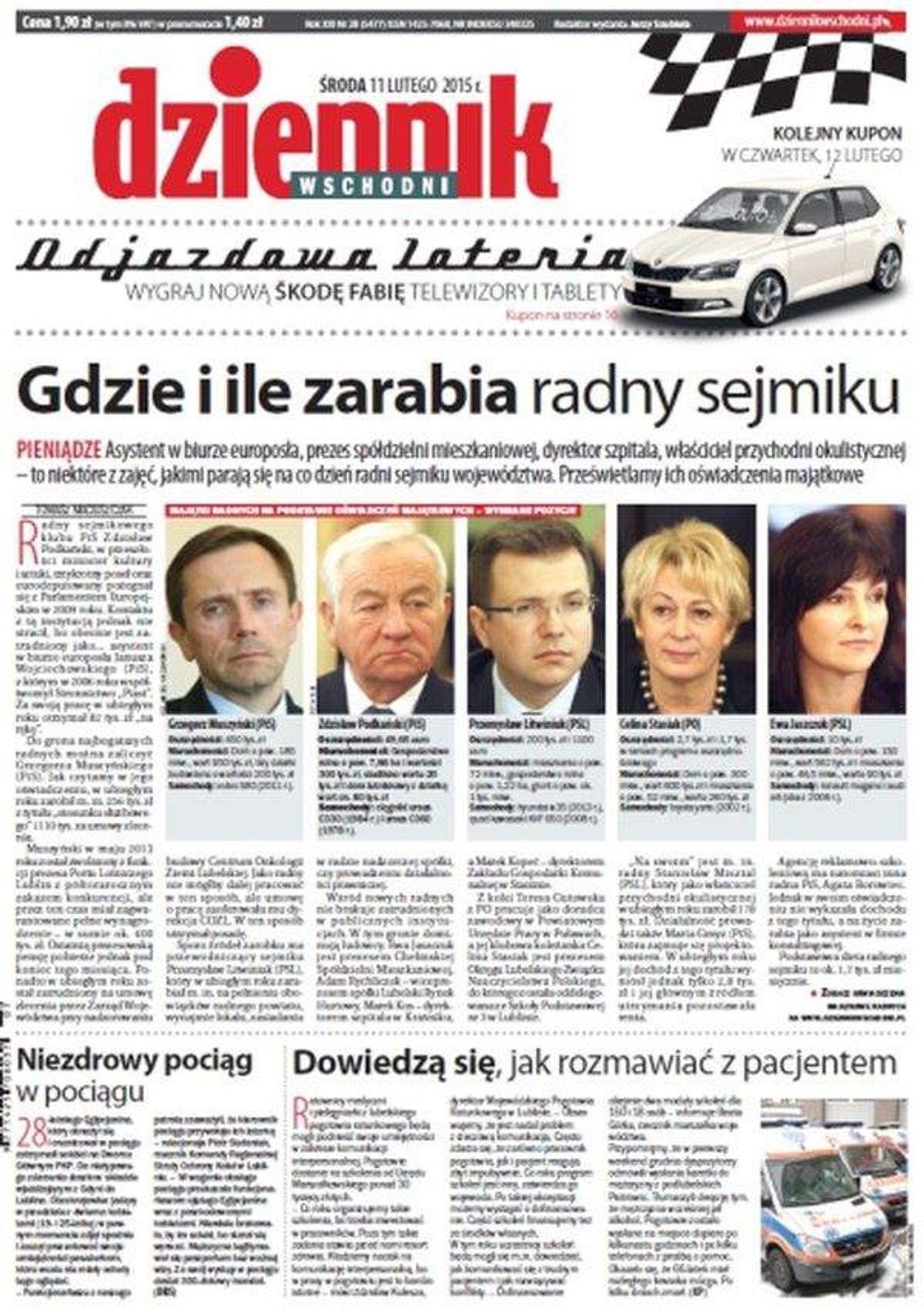 Pierwsza strona Dziennika Wschodniego, wydanie z 11 lutego 2015 roku