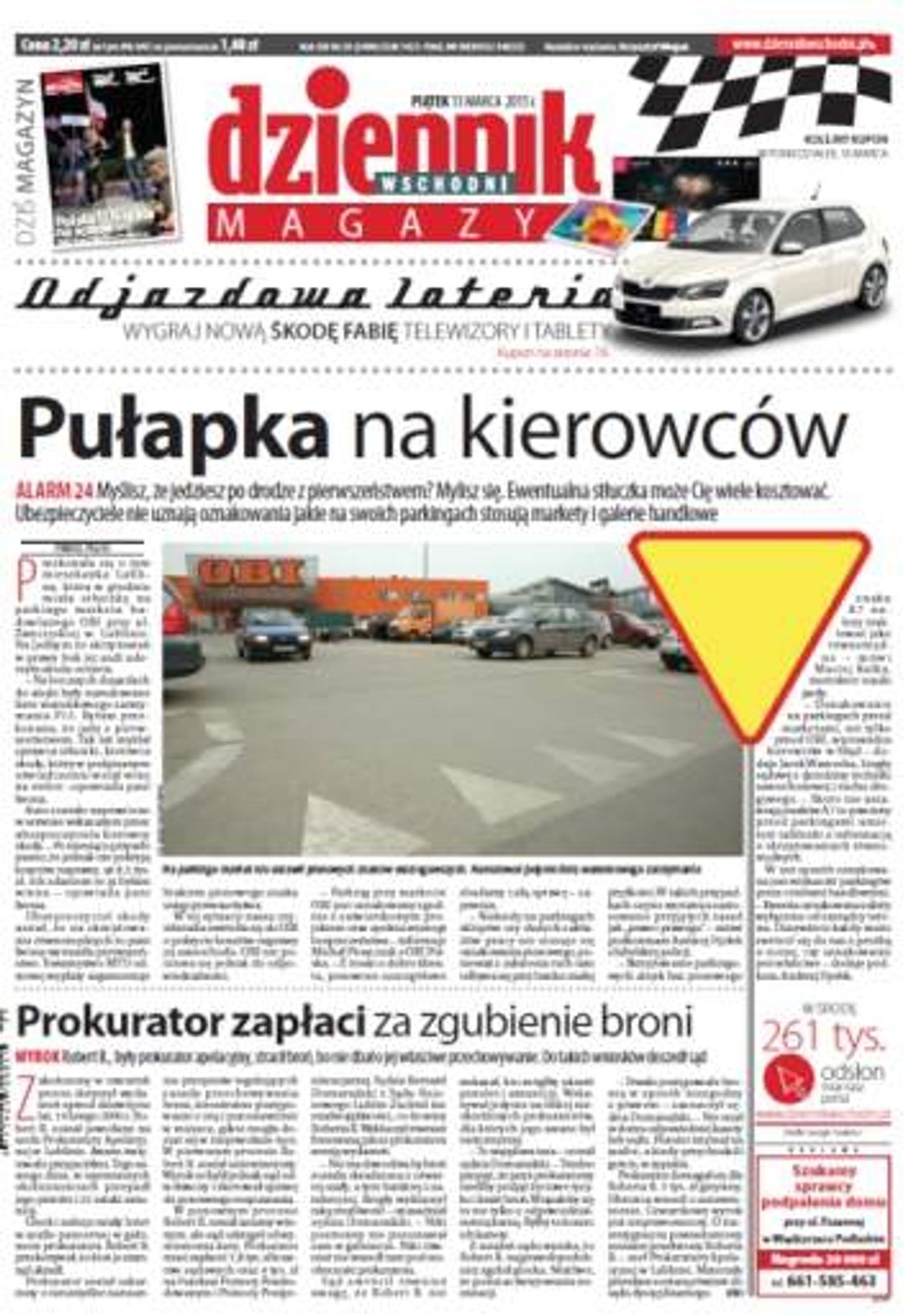 Pierwsza strona Dziennika Wschodniego, wydanie z 13 marca 2015 roku