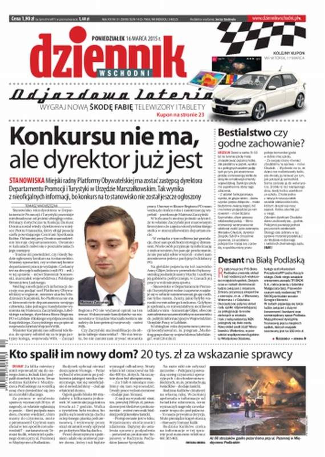 Pierwsza strona Dziennika Wschodniego, wydanie z 16 marca 2015 roku