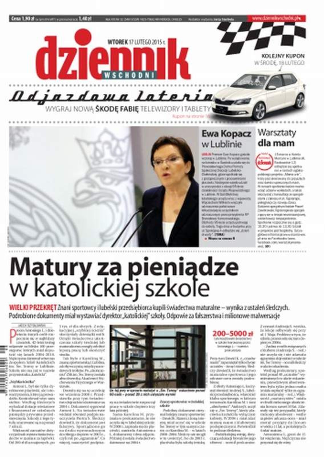 Pierwsza strona Dziennika Wschodniego, wydanie z 17 lutego 2015 roku