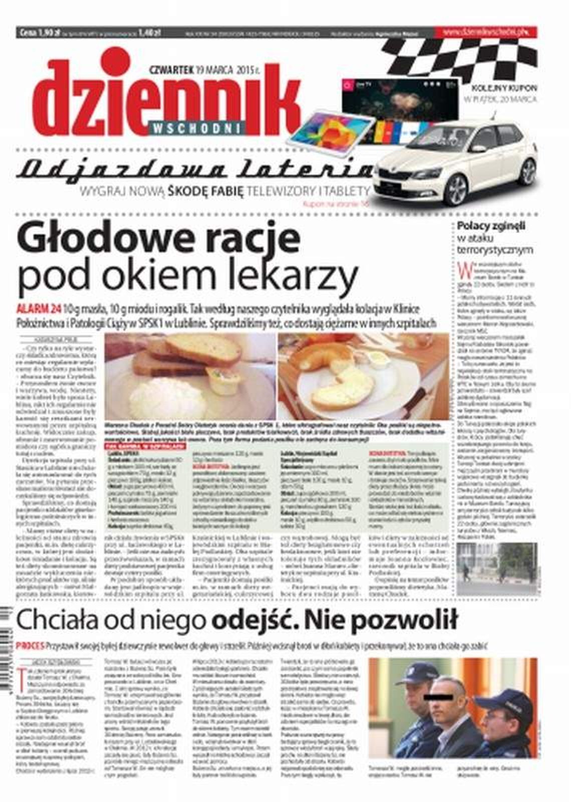 Pierwsza strona Dziennika Wschodniego, wydanie z 19 marca 2015 roku
