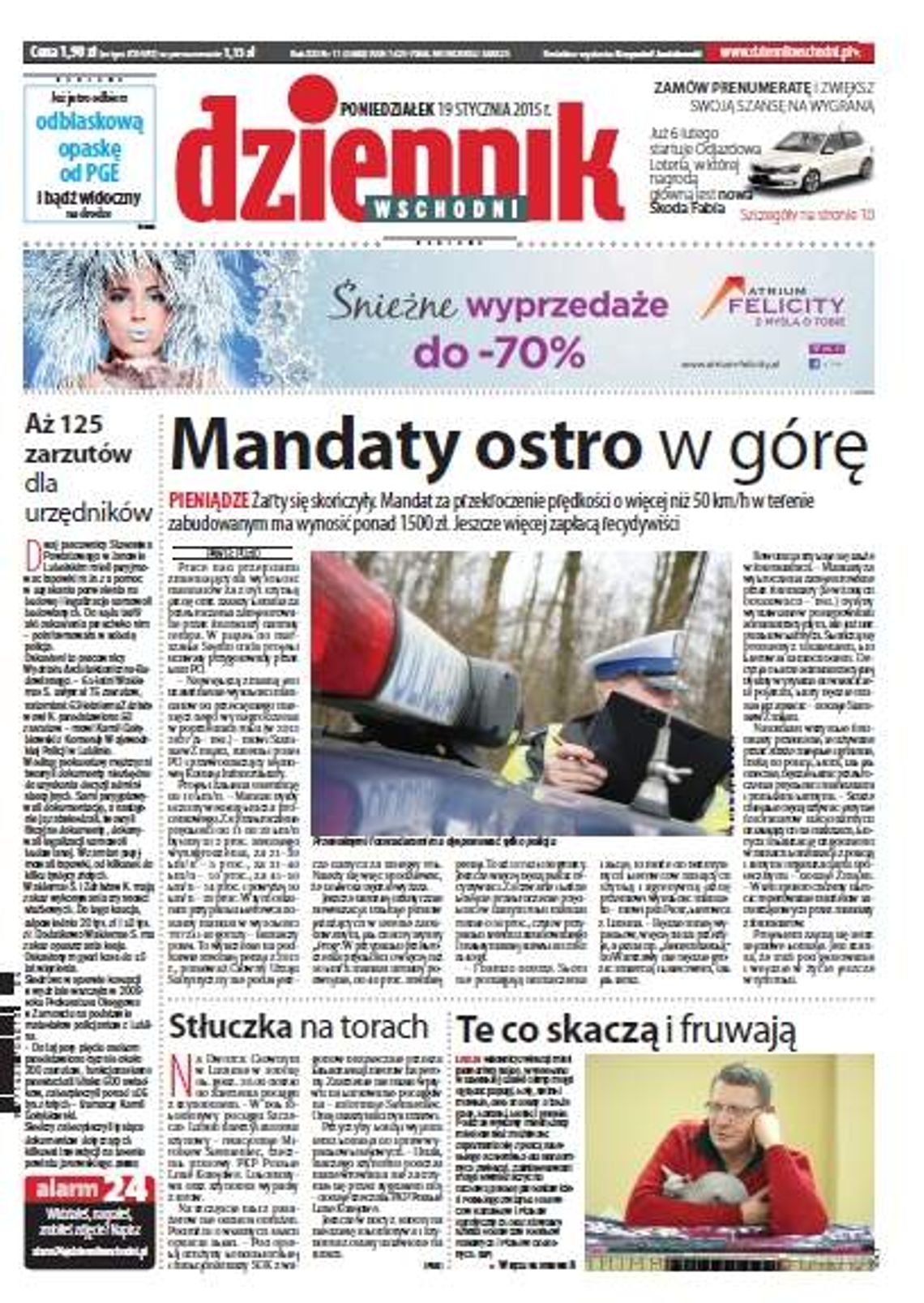 Pierwsza strona Dziennika Wschodniego, wydanie z 19 stycznia 2015 roku