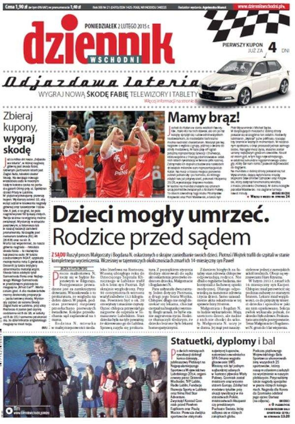 Pierwsza strona Dziennika Wschodniego, wydanie z 2 lutego 2015 roku