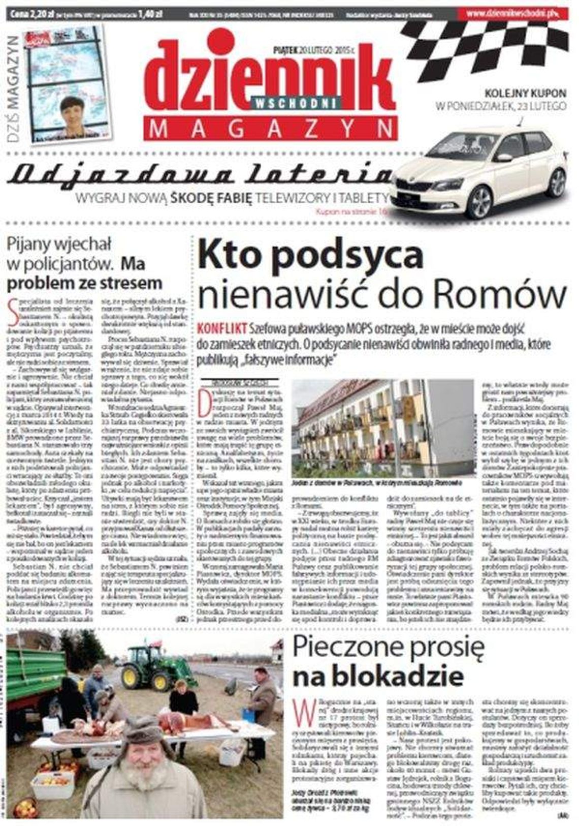 Pierwsza strona Dziennika Wschodniego, wydanie z 20 lutego 2015 roku