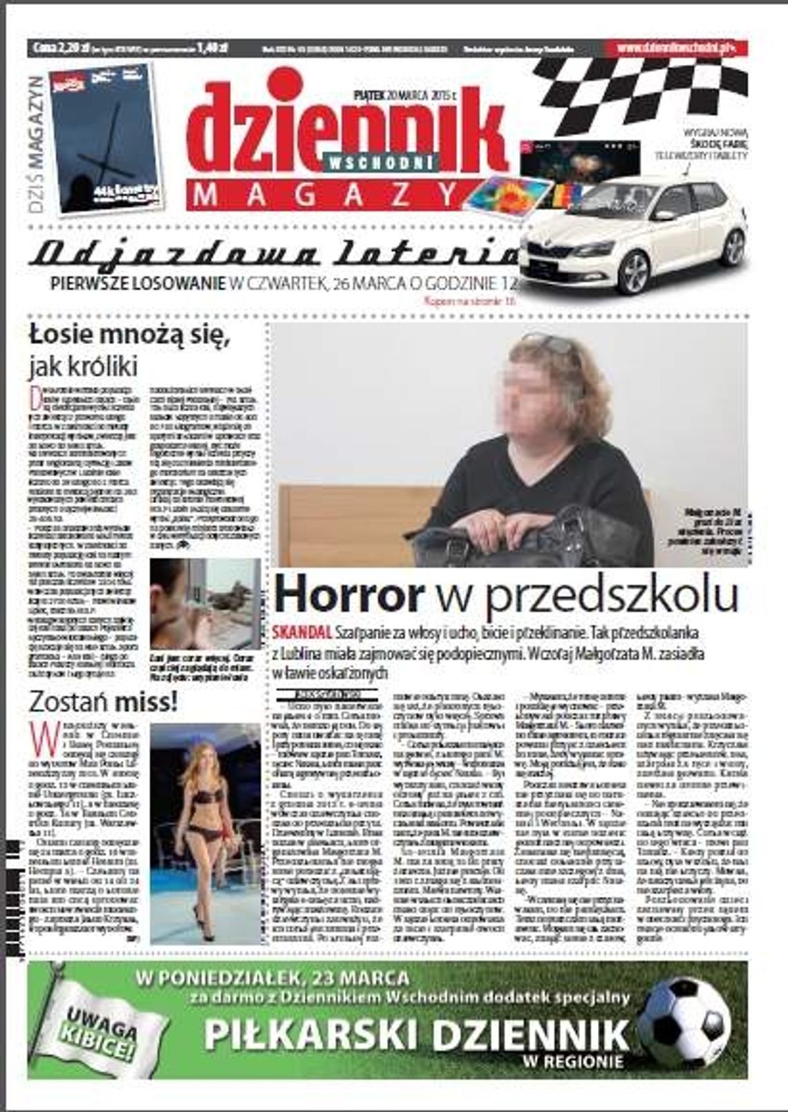 Pierwsza strona Dziennika Wschodniego, wydanie z 20 marca 2015 roku