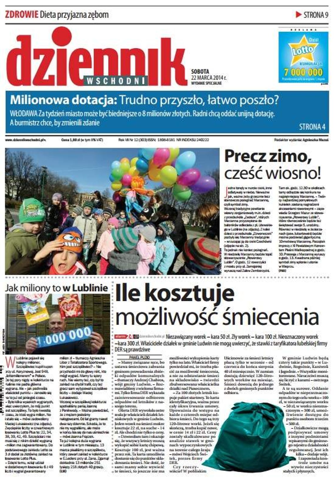 Pierwsza strona Dziennika Wschodniego, wydanie z 22 marca 2014 roku