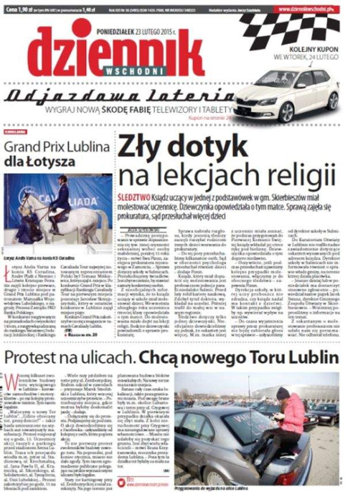 Pierwsza strona Dziennika Wschodniego, wydanie z 23 lutego 2015 roku