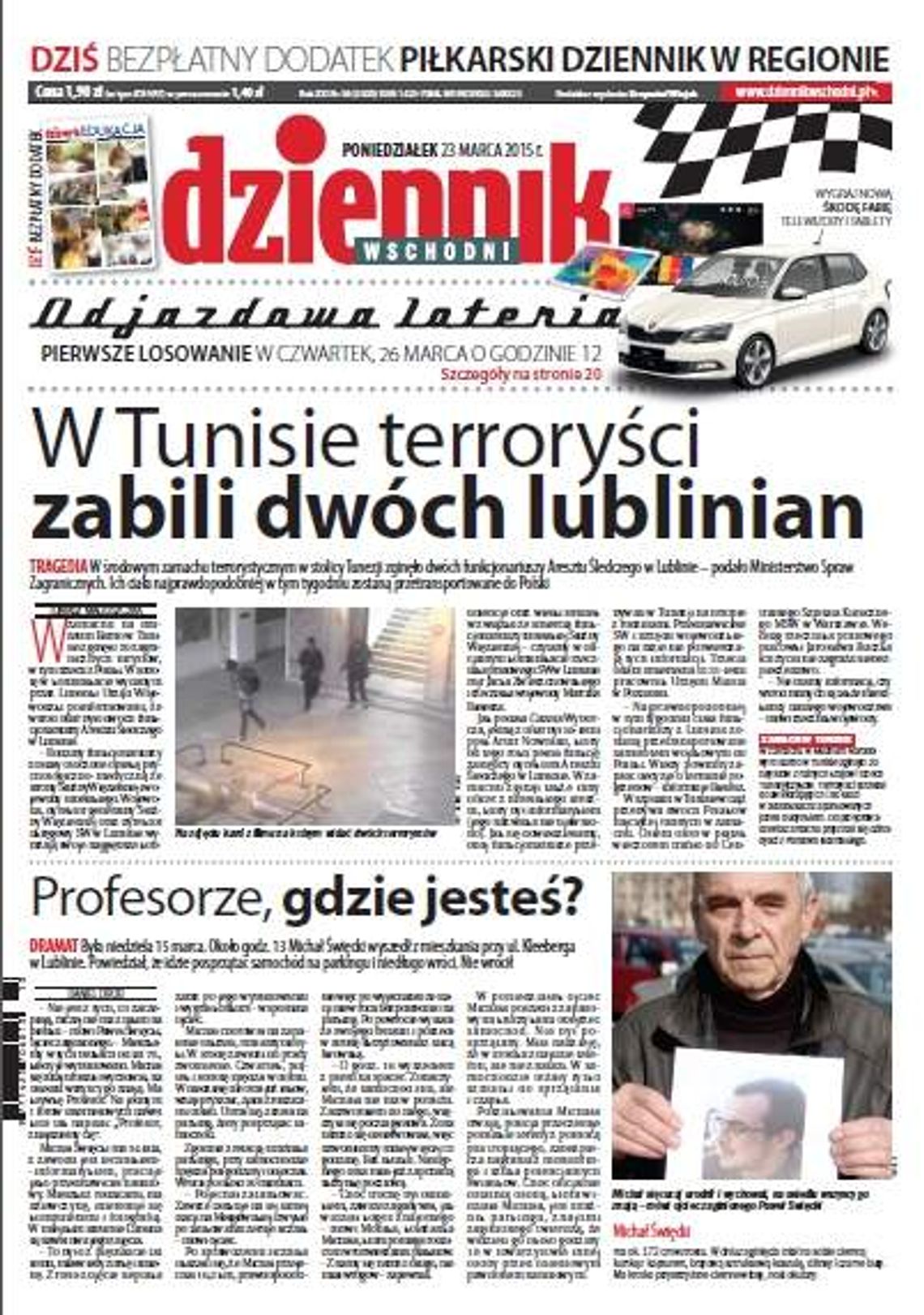 Pierwsza strona Dziennika Wschodniego, wydanie z 23 marca 2015 roku