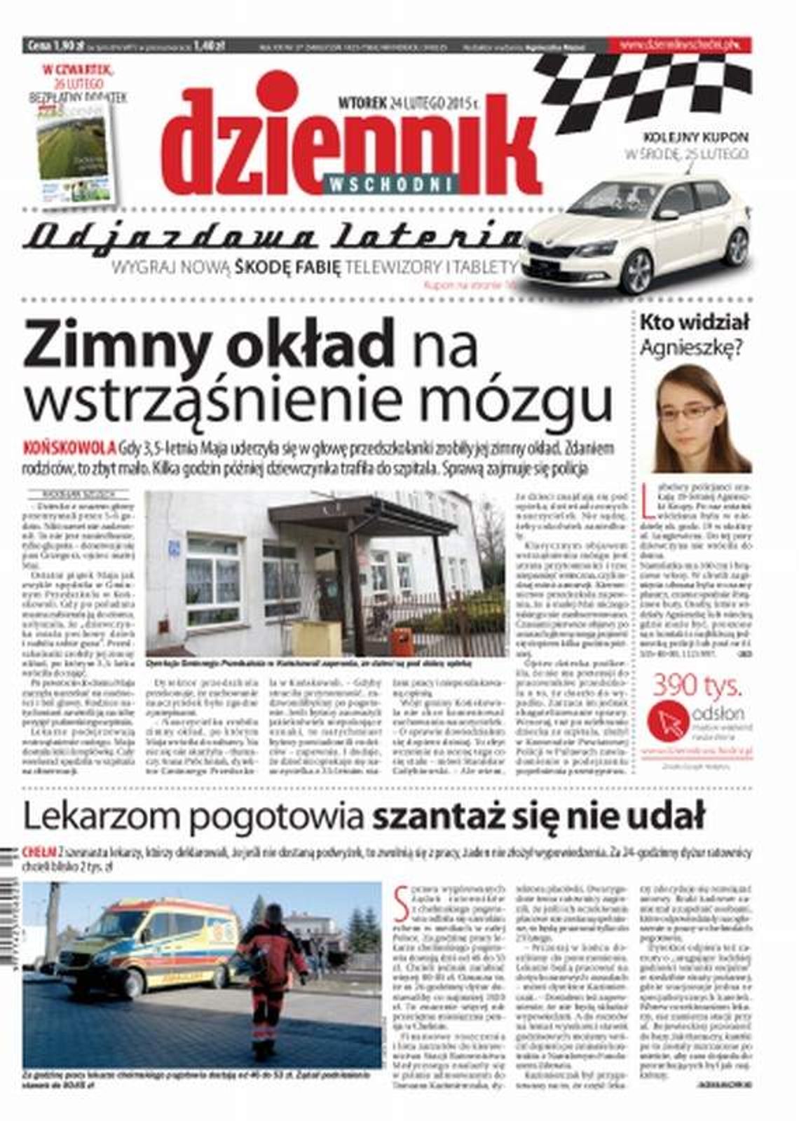 Pierwsza strona Dziennika Wschodniego, wydanie z 24 lutego 2015 roku