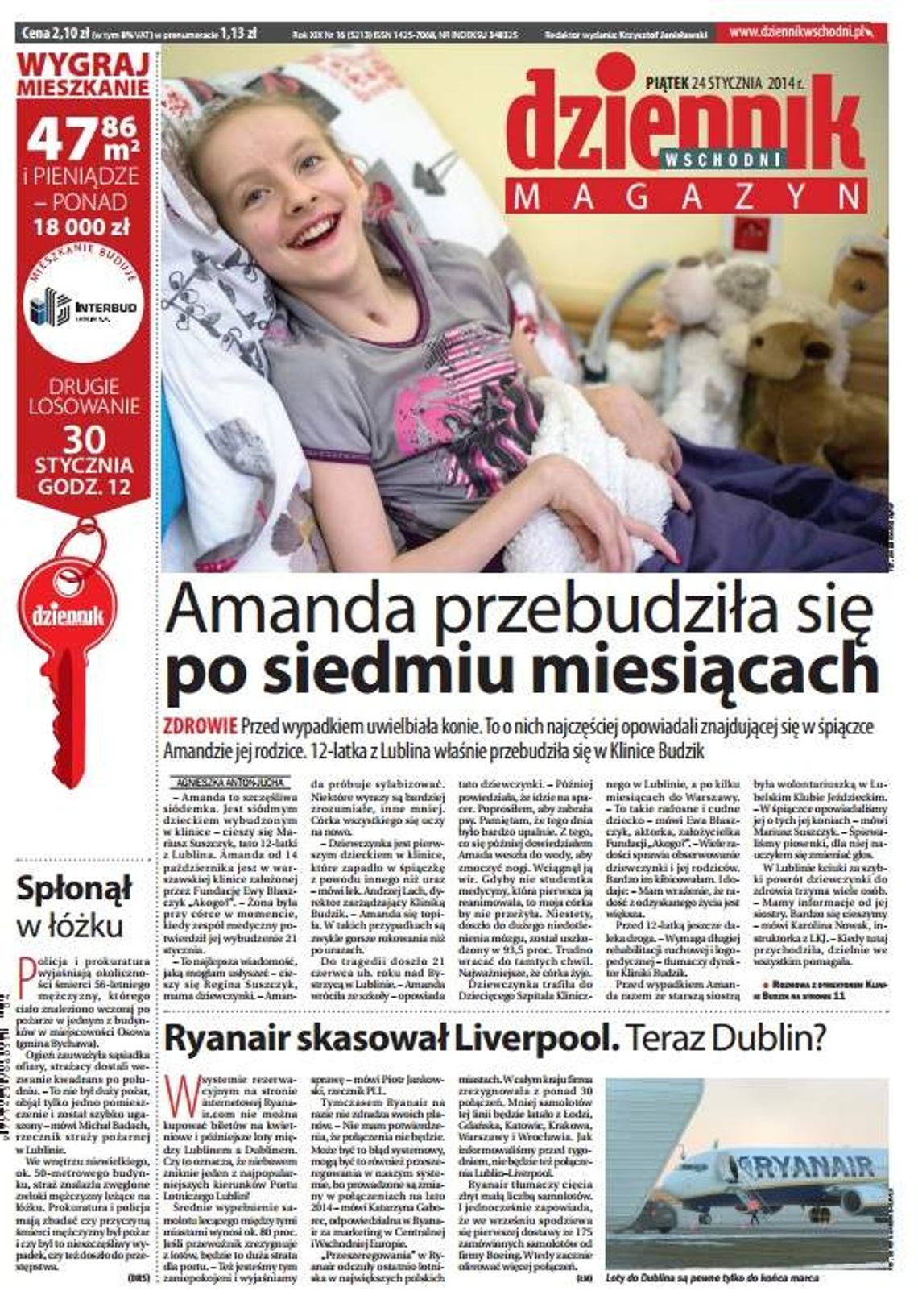 Pierwsza strona Dziennika Wschodniego, wydanie z 24 stycznia 2014 roku