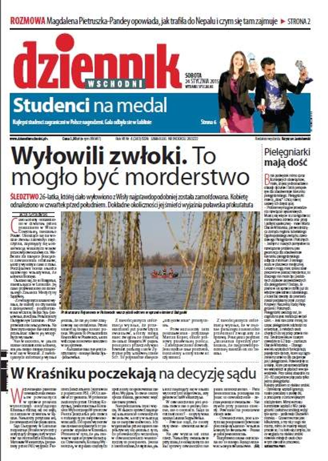 Pierwsza strona Dziennika Wschodniego, wydanie z 24 stycznia 2015 roku