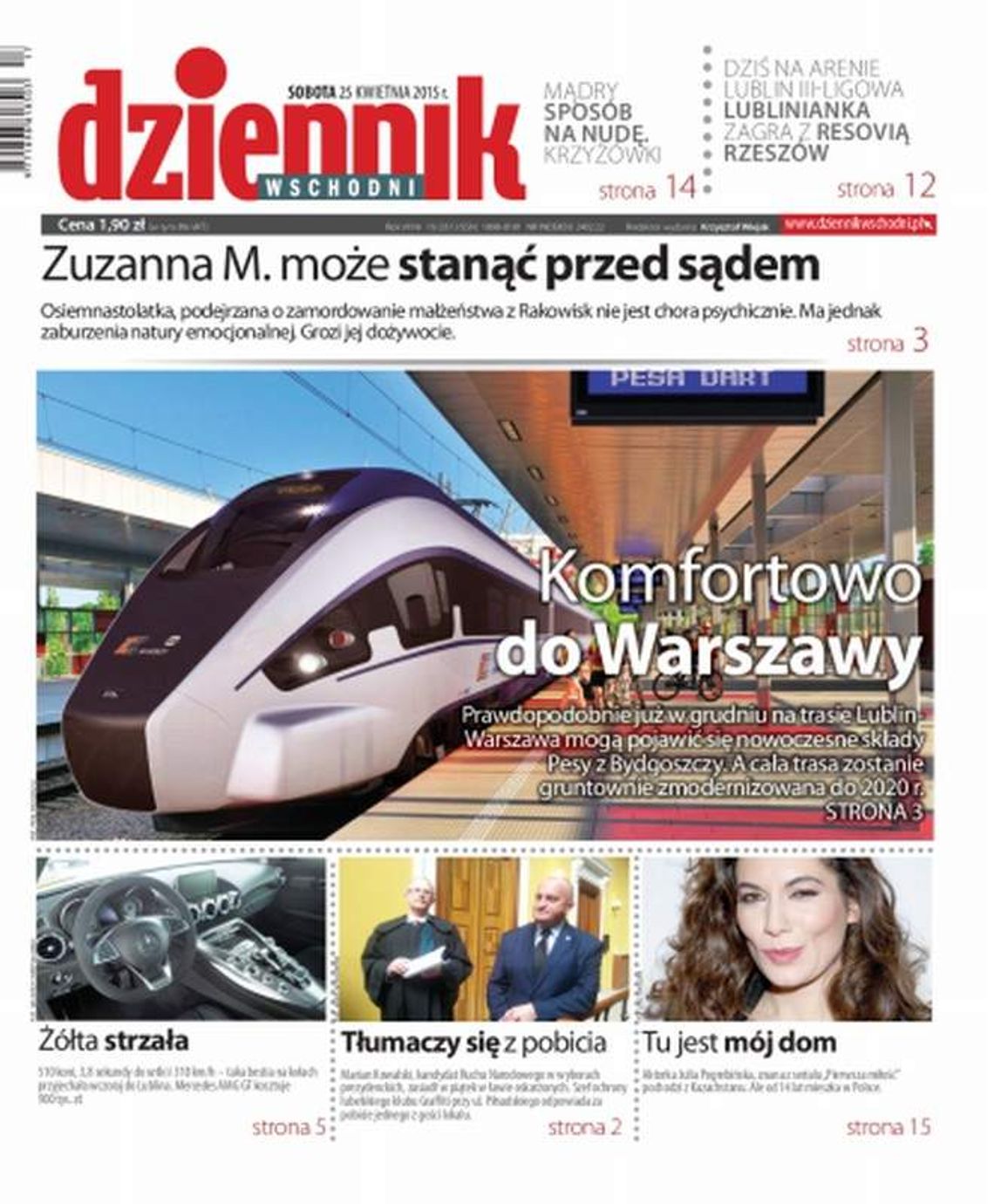 Pierwsza strona Dziennika Wschodniego, wydanie z 25 kwietnia 2015 roku