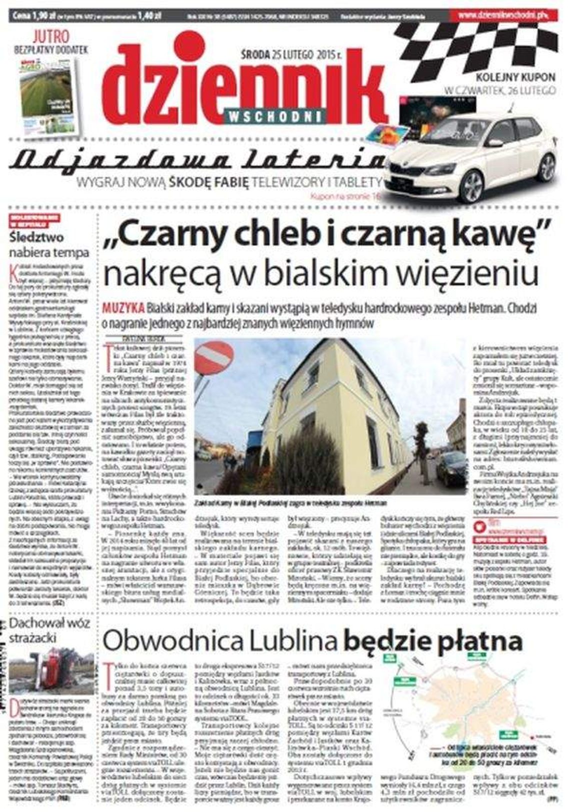 Pierwsza strona Dziennika Wschodniego, wydanie z 25 lutego 2015 roku