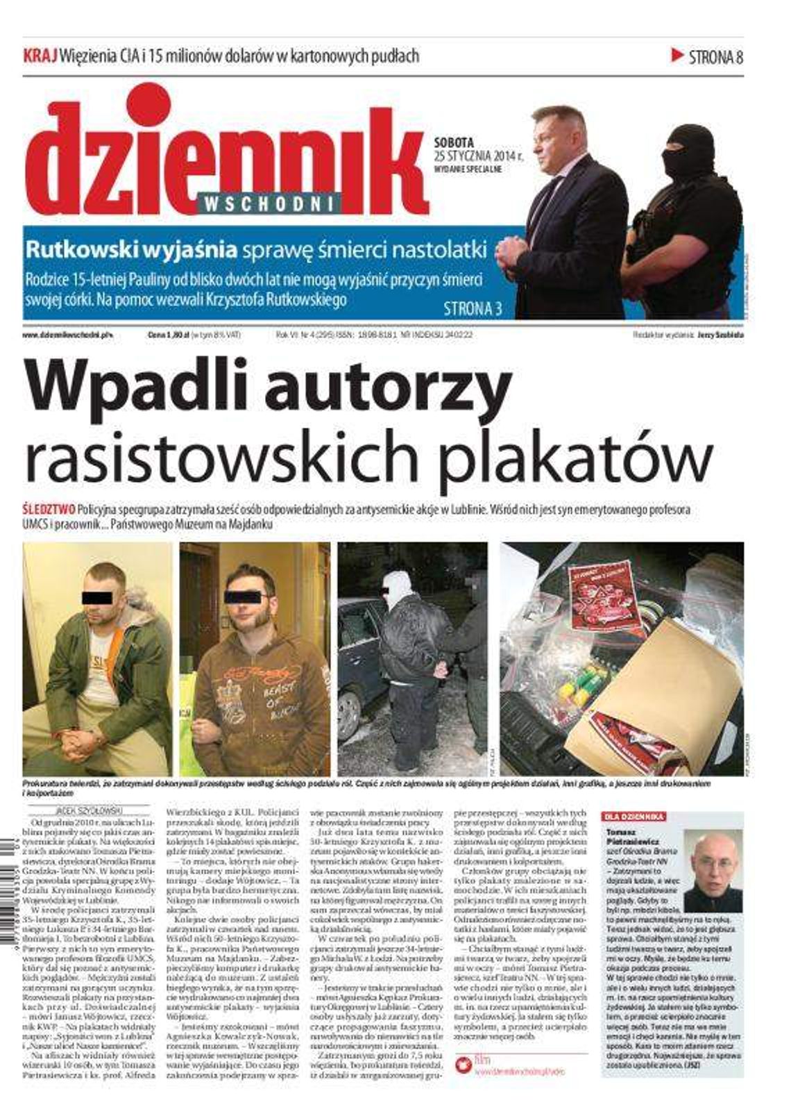 Pierwsza strona Dziennika Wschodniego, wydanie z 25 stycznia 2014 roku