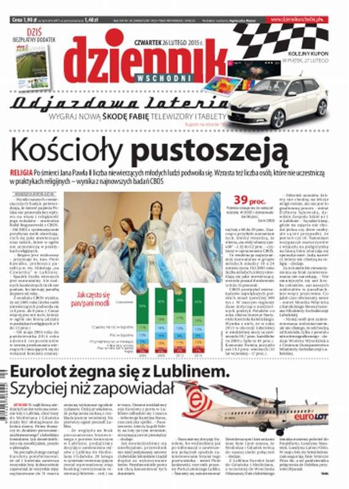 Pierwsza strona Dziennika Wschodniego, wydanie z 26 lutego 2015 roku