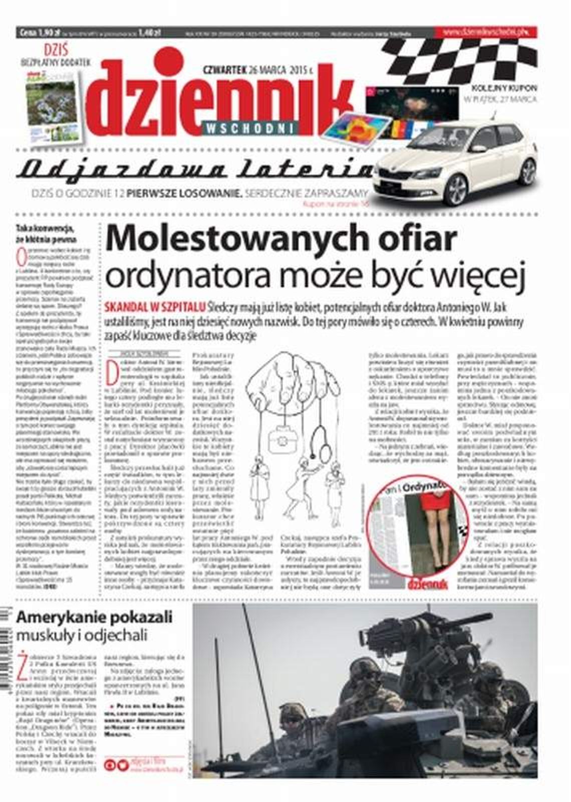 Pierwsza strona Dziennika Wschodniego, wydanie z 26 marca 2015 roku